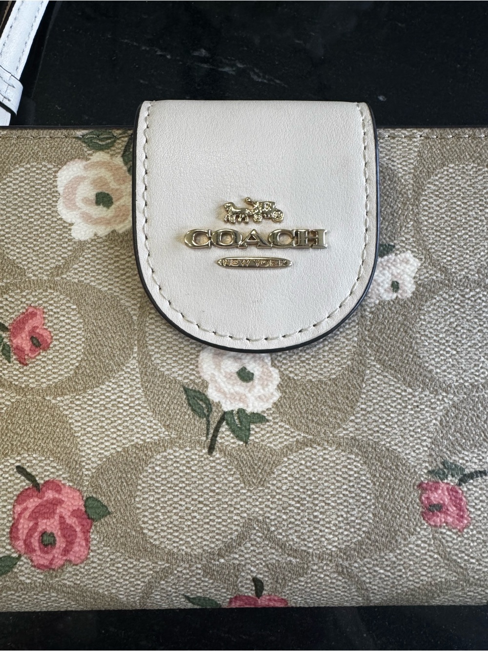 Coach Tan and Chalk Floral Signature Wristlet with Pink and White Floral Accents - Picture 3 of 9